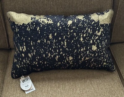 Callisto Home Lumbar Throw Pillow 14x24” Blue & Gold Cow Hide - Image 1 of 4