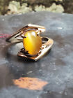 RARE VINTAGE Cats Eye 14k Yellow Gold Bypass Ring