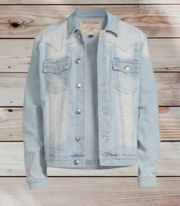True Religion Jimmy SN Denim Trucker Button Stretch Jacket Light Shower RRP £159 - Picture 1 of 7