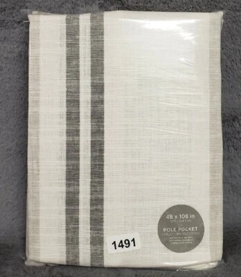 West Elm Heavy stripe Linen Textured Luxe Curtain drape Frost Gray  48 108 - Image 1 of 3