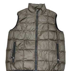 New M Eddie Bauer MENS  Premium Goose Down 700 Fill Power Puffy Vest Taupe Brown - Picture 1 of 10