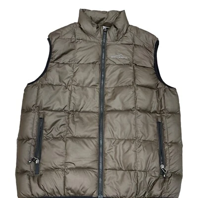 New M Eddie Bauer MENS  Premium Goose Down 700 Fill Power Puffy Vest Taupe Brown - Image 1 of 4