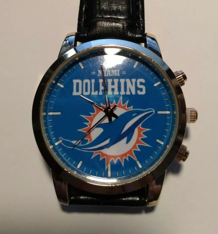 Miami Dolphins NFL Custom Leather Band Wrist Watch NEW Cover