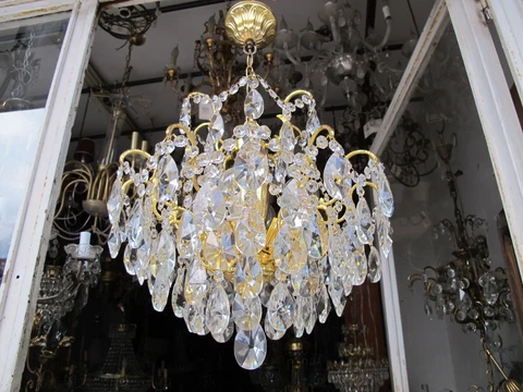 Antique French HUGE Spider Crystal Chandelier Lamp Light 1940s 17in Ø Rare Cover