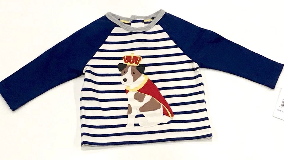 Top raglán con apliques de perro real Mini Boden 0-3 meses precio minorista $25 $19,50 nuevo con etiquetas Foto 1 de 4
