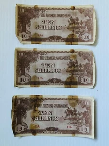 Oceania 10 Shillings 1942 Japanese Invasion Money Rare Lot of 3 Worn - Picture 1 of 2
