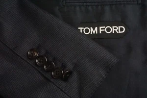 Tom Ford Shelton Azul Negro Tejido 100% Lana 2 PC Chaqueta Pantalones Talla 46R - Imagen 1 de 12