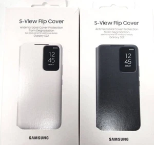 SAMSUNG GALAXY S22 S-VIEW FLIP COVER SMART CLEAR VIEW CASE Black or White - Picture 1 of 3