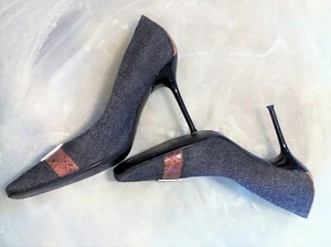 DOLCE & GABBANA Women's 7.5 B Gray Canvas Square Toe High Heel Pumps italy - Picture 1 of 12