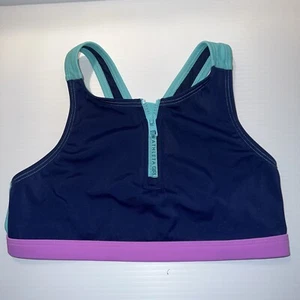 ATHLETA Size L(12) Girls Unlined Wireless Front Zip Cross Back Bikini Top - Picture 1 of 4