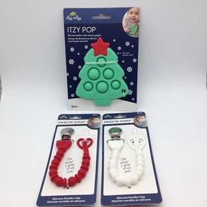 NEU Itzy Pop Silikon Beißring mit sensorischem Popper Baby Kleinkind + 2 Sweetie Riemen - Bild 1 von 6