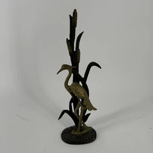 Vintage hand made brass heron birds statuette with reeds - Picture 1 of 14