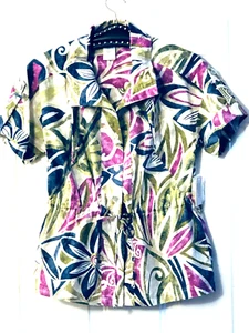 NWT A La Carte Sz XS Womens Blouse Shirt Short Sleeve Drawstring Multicolor - Picture 1 of 9