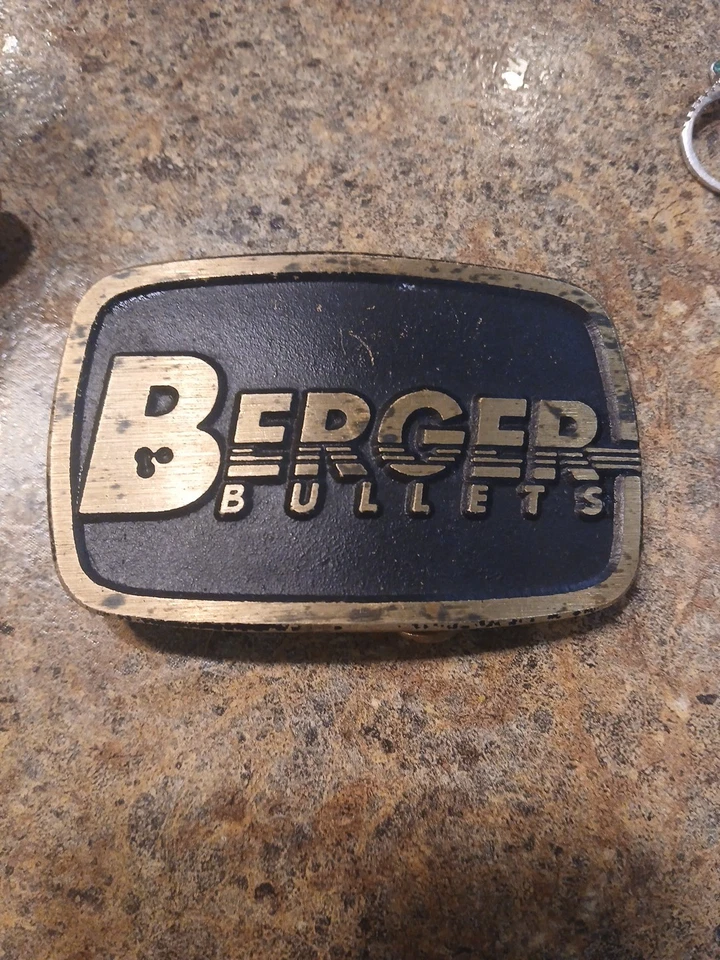 Hebilla de cinturón Berger Bullets vintage tono dorado latón EE. UU. Foto 1 de 4