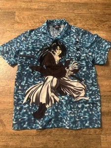 City Impact Shirt Mens Teal Y2K Japanese Button Up Camp Casual Dragon Print - Picture 1 of 7