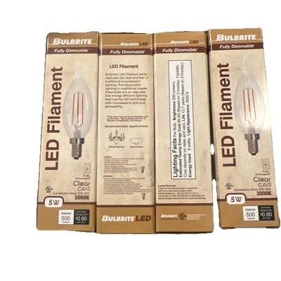 🔥4Pack Bulbrite 60 Watt Equivalent Soft White Light CA10 Candelabra Screw Light - Image 1 of 4