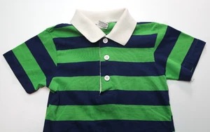 VTG 80s INDIANA KNITWEAR/THREE DOTS ~STRIPED~ POLO SHIRT BOYS SZ 8 SINGLE STITCH - Picture 1 of 8