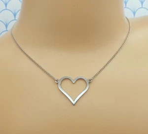 Vintage 925 Sterling Silber Herz Anhänger Halsreif/Halsband Halskette - Bild 1 von 6