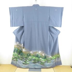 Kimono Tomesode Color Seda Grúa Voladora Patrón en Paisaje Azul - Imagen 1 de 14
