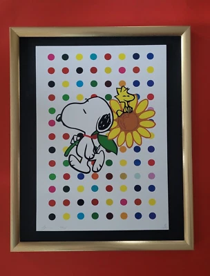 DEATH NYC Firmado a Mano GRAN Impresión Certificado de Autenticidad Enmarcado 16x20 pulgadas Snoopy & Woodstock Hirst & Foto 1 de 4