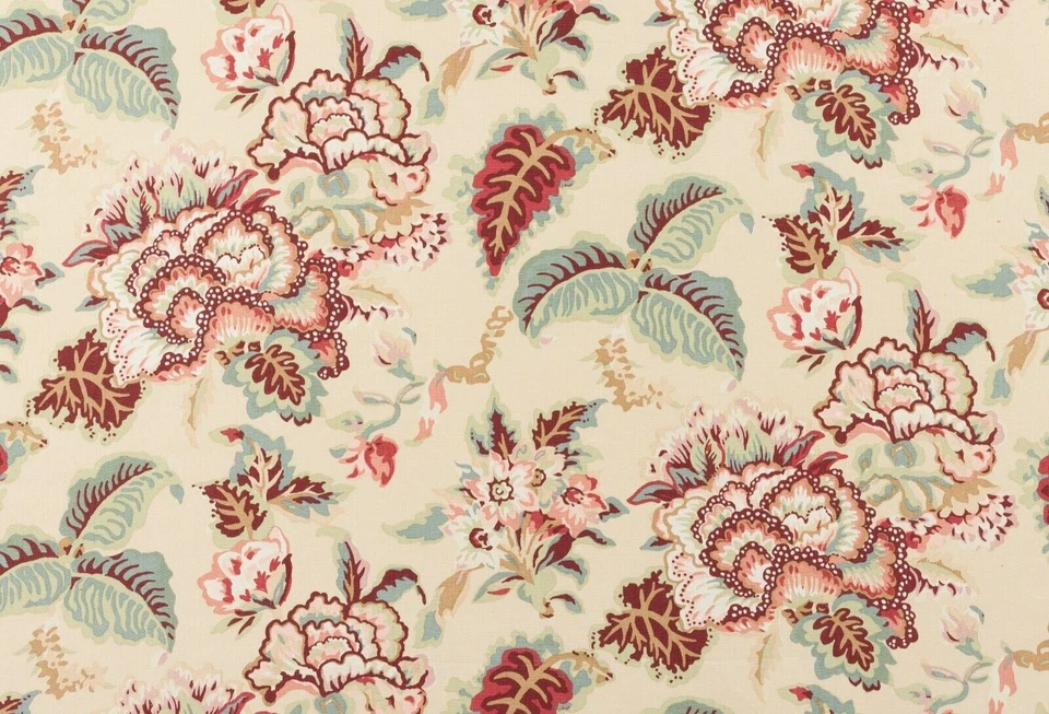 COWTAN & TOUT CURTAIN FABRIC DESIGN Palmerston 2.8 METRES CORAL/FERN 100% LINEN - Image 1 of 4