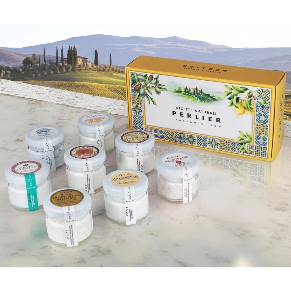 Perlier 8-piece Mini 1 oz. Body Cream Glass Jar Set Multiple Scents Italy