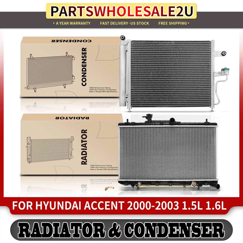 Radiator & AC Condenser Kit for Hyundai Accent 2000 2001 2002 2003 L4 1.5L 1.6L - Image 1 of 4