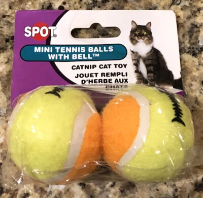 ETHICAL PRODUCTS SPOT- Ethical MINI TENNIS BALLS W/ CATNIP & BELL Cat Toy 2 PACK. ORANGE