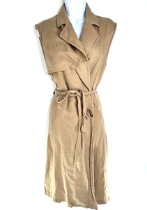 Pas de Calais Damen Gr. XS hellbraunes ärmelloses Midi-Trenchkleid zum Binden Leinenmischung - Bild 1 von 6