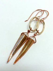 Handgefertigter 3" langer Ohrring Stachel Muscheln tropisch gemischt Metall Gold Kupfer - Bild 1 von 5