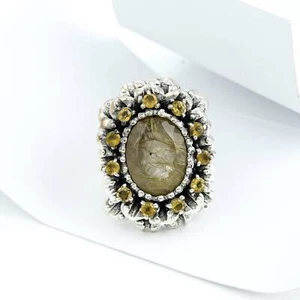 Anillo Plata Citrino Oro Rutilo Hecho a Mano 925 Esterlina Vintage Chapado Pi... - Imagen 1 de 5