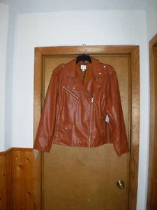 Size Plus Imitation Leather Jacket ,4X Nine West,Honey Brown,Full Zip,2 pockets - Picture 1 of 15