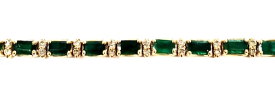 14K Yellow Gold Emerald Gemstone & Natural Diamond 8.75" Tennis Bracelet - Image 1 of 4