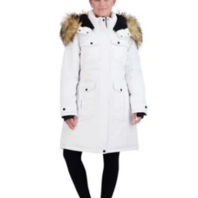 Madden Girl Faux-Fir Hood Long Parka-White-Large-New with Tags - Image 1 of 4