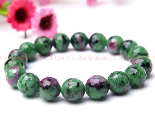 VALENTINO Braccialetto Elastico 7 5"" Naturali 8 mm Sfaccettate Gemme Rotonde Gemme Zoisite