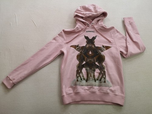 BURBERRY Felpa con cappuccio da uomo rosa Eversham cervo taglia S piccola buona usata