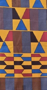 NUEVA tela de algodón encerado de 6 yardas en azul/rojo/naranja/negro-abstracta/tribal/geométrica - Imagen 1 de 2