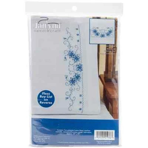 Janlynn Stamped Cross Stitch Pillowcase Pair 20"X30"-Blue Floral - Picture 1 of 1