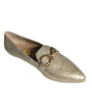 Report Rundel Womens Gold Pointed Toe Horsebit Loafer Flats Size 8 New w/out Box - Picture 1 of 8