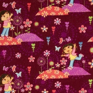 BTHY Magenta Nickelodeon Dora The Explore Chasing Butterfly Floral Cotton Fabric - Picture 1 of 2