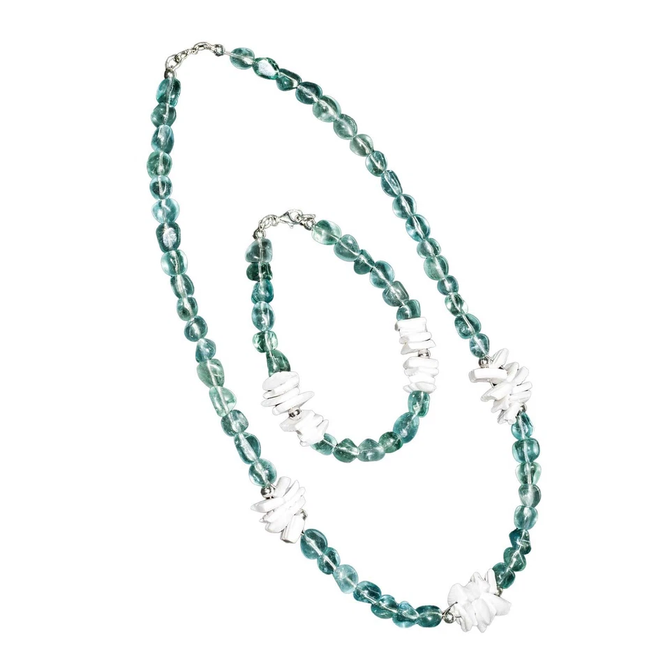 Jewelry Necklace Bracelet White Shell Fluorite Green Gemstone Foto 1 de 1