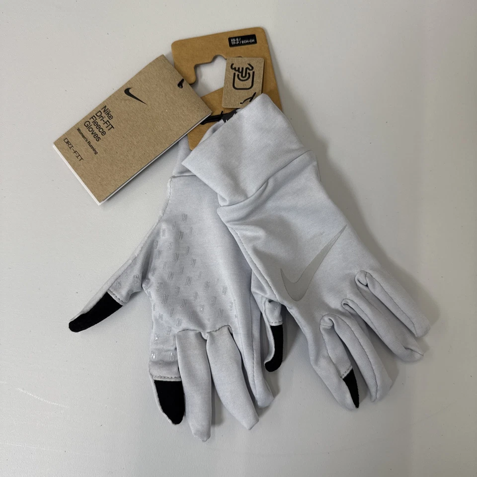 NWT Nike Dri-FIT Fleece Gloves Women’s Running Touchscreen Compatible White XS/S - Image 1 of 2