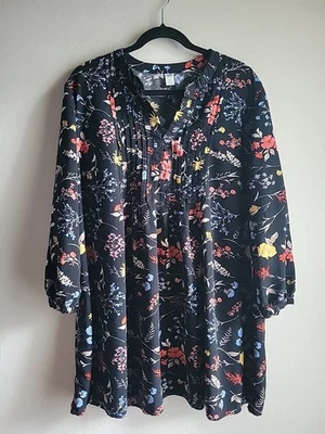 Old Navy Womens Black Floral Rayon Long Sleeve Dress Size 2X Boho Cottagecore - Image 1 of 4
