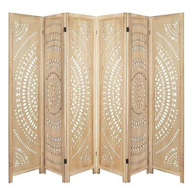 Divisor de habitación de madera rústica de 6 paneles - Pantalla de privacidad de granja de 67" con c... Foto 1 de 4