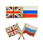 Set Of Two Gb Union Jack & Russia (New) Friendship Flags Enamel Lapel Pin Badges