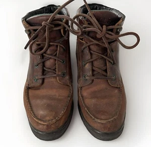 LL Bean Hiking Boots Womens Size 7 Brown Leather Lace Up Ankle Hiking Vintage - Picture 1 of 15