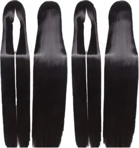 US Stock 60" 150cm Extra Long Straight Cosplay Costume Party Wig Black+Wig Cap - Picture 1 of 1
