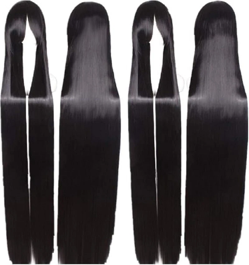 US Stock 60" 150cm Extra Long Straight Cosplay Costume Party Wig Black+Wig Cap - Image 1 of 1