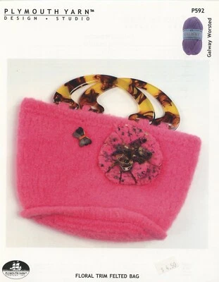 Plymouth Yarn KNITTING PATTERN P592  - Galway Worsted Floral Trim Felted Bag - Image 1 of 2