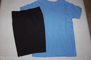 Boys Outfit LIGHT BLUE T-SHIRT Black Shorts SIZE M 8 L 10-12 XL 14-16 XXL 18 - Picture 1 of 1